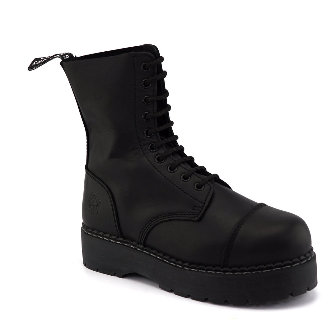 Grinders BULLDOG 10 Eyelet Steel Toe Cap Boots New Black Leather Rock