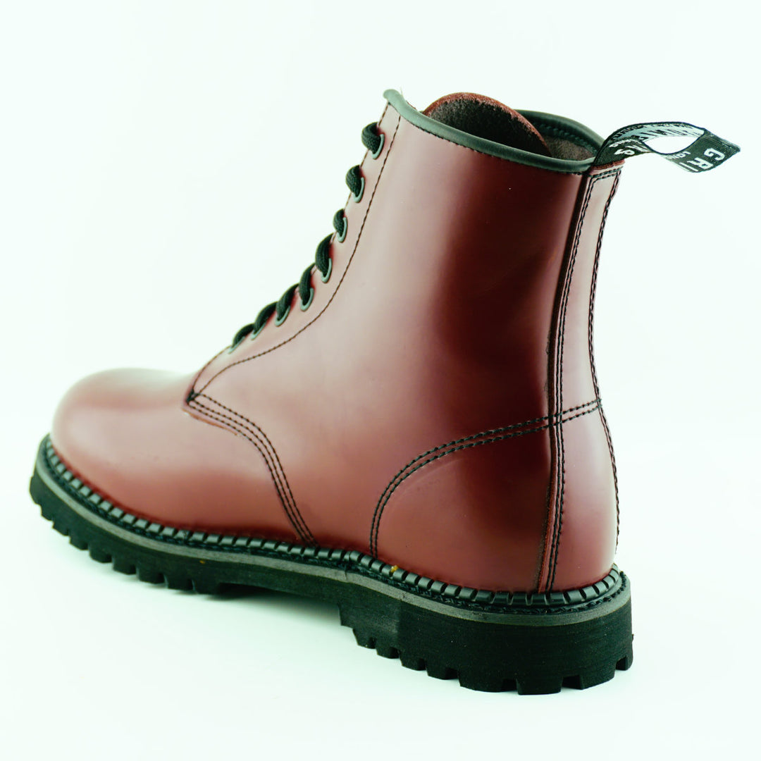 Grinders CEDRIC New Derby Rock 8 Eyelet Boots Black Cherry Red Lace Up
