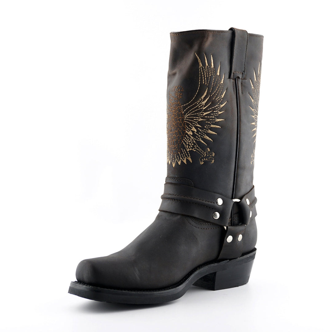 Grinders BALD EAGLE New Rock Square Toe Biker Western Harness Boots Black Brown Leather