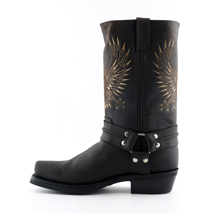 Grinders BALD EAGLE New Rock Square Toe Biker Western Harness Boots Black Brown Leather