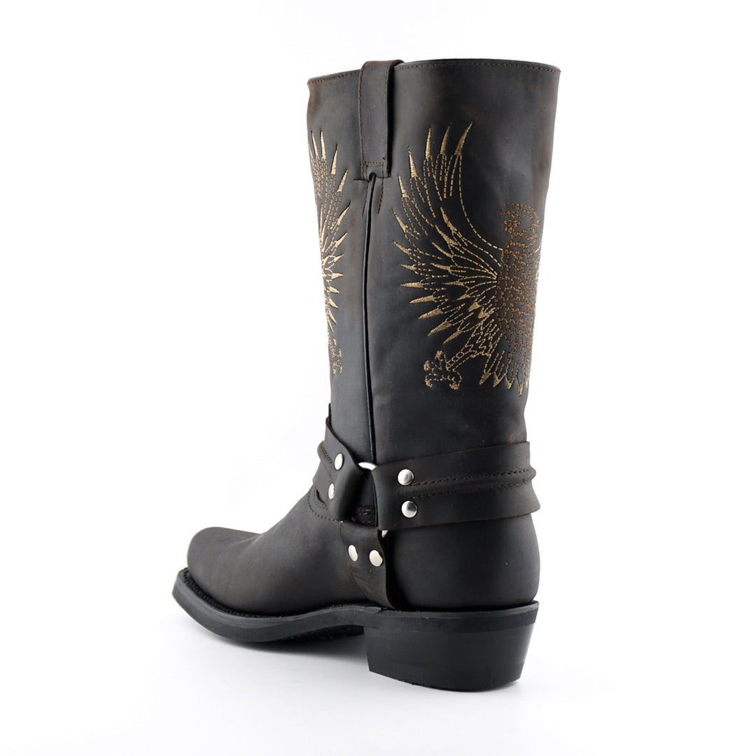 Grinders BALD EAGLE New Rock Square Toe Biker Western Harness Boots Black Brown Leather