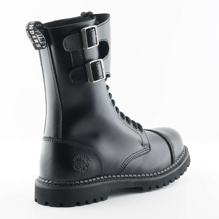 Grinders CAMELOT 14 Eye New Lace Up Rock Twin Buckle Boot Black Leather