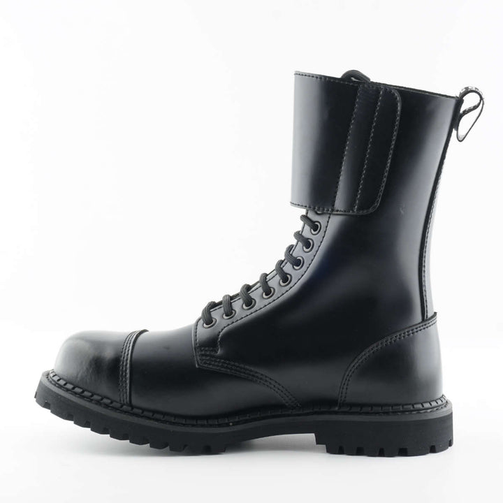 Grinders CAMELOT 14 Eye New Lace Up Rock Twin Buckle Boot Black Leather