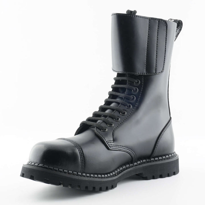 Grinders CAMELOT 14 Eye New Lace Up Rock Twin Buckle Boot Black Leather