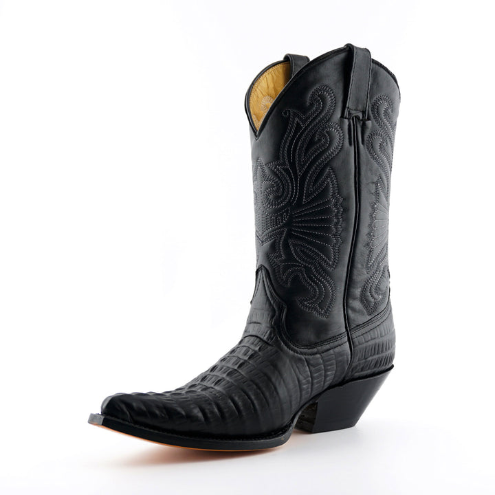 Grinders CAROLINA New Croc Classic Cowboy Western Boots Black Brown Leather