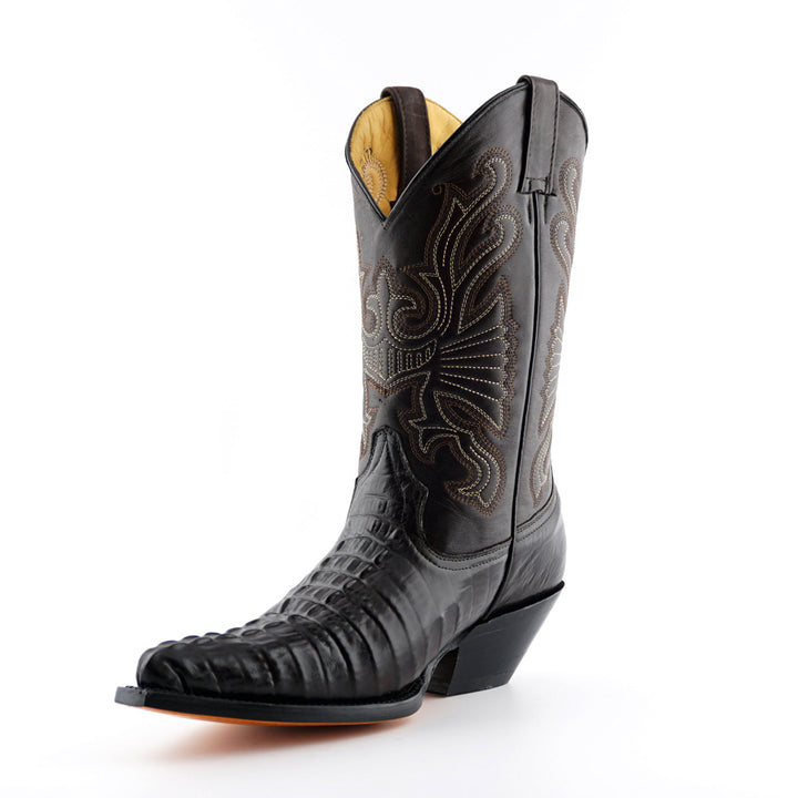 Grinders CAROLINA New Croc Classic Cowboy Western Boots Black Brown Leather