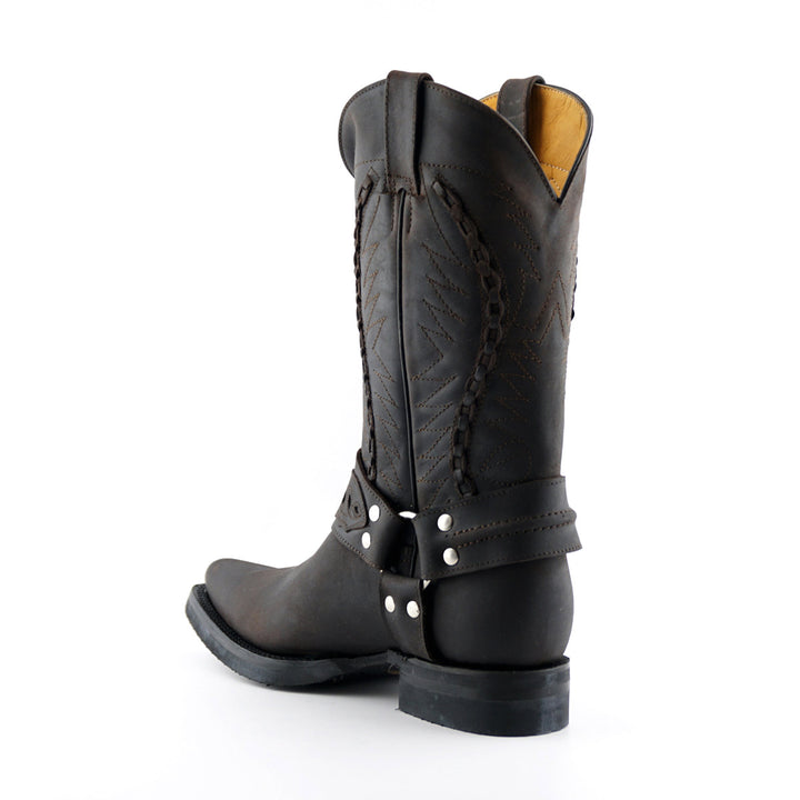 Grinders GALVESTON New Rock Classic Cowboy Western Biker Boots Black Brown Leather