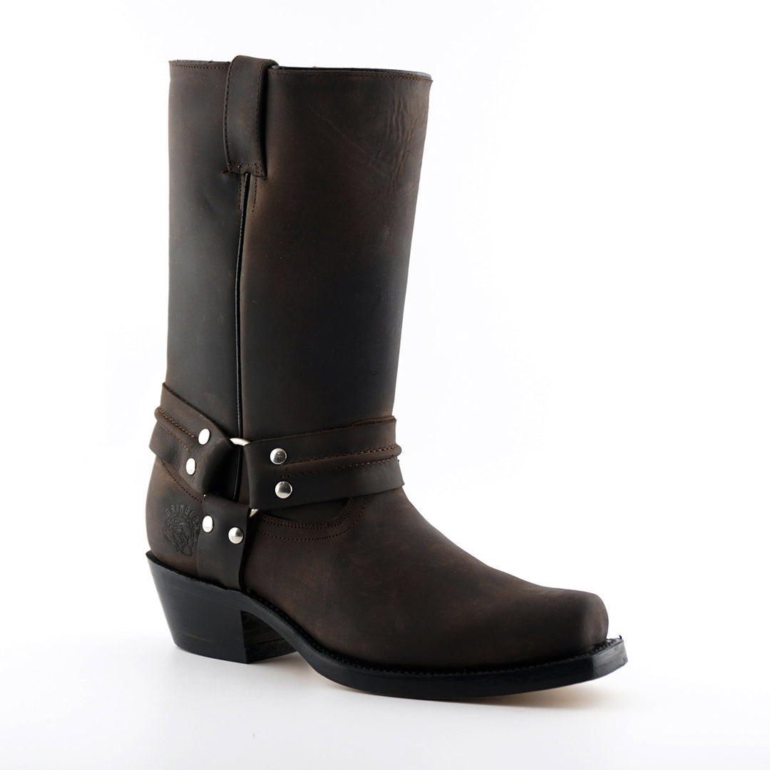 Grinders HARNESS HI New Classic Rock Boots Square Toe Biker Western Boots Black Brown Leather
