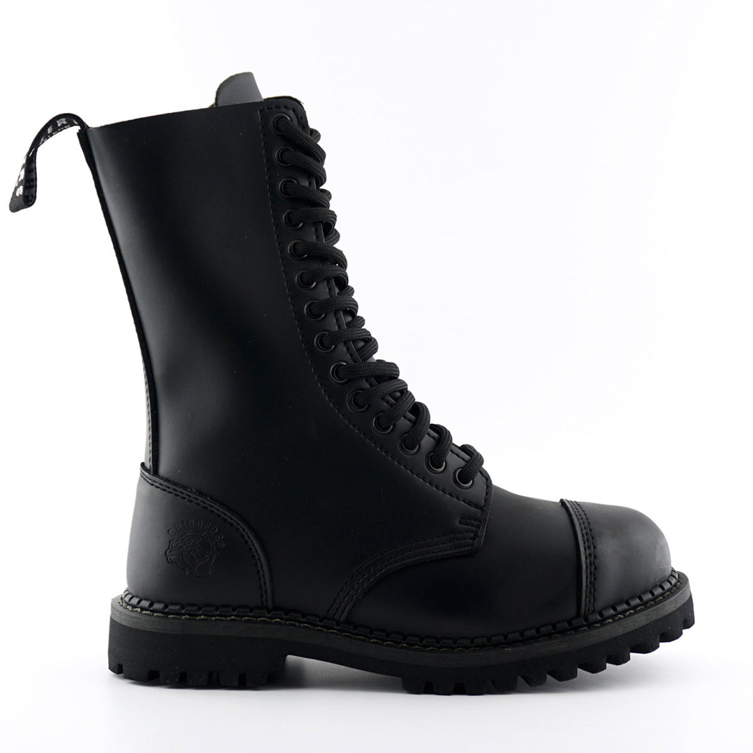 Grinders HERALD New 14 Eyelet Rock Steel Toe Cap Boots Black Leather