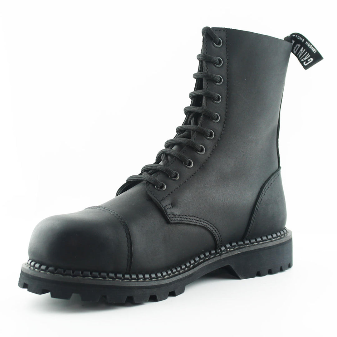Grinders HUNTER New Black Rock Leather Safety Steel Cap Lace Up Combat Derby Boots