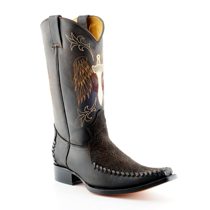 Grinders KANSAS New Cowboy Western Biker Rock Boots Black Brown Leather Square Toe