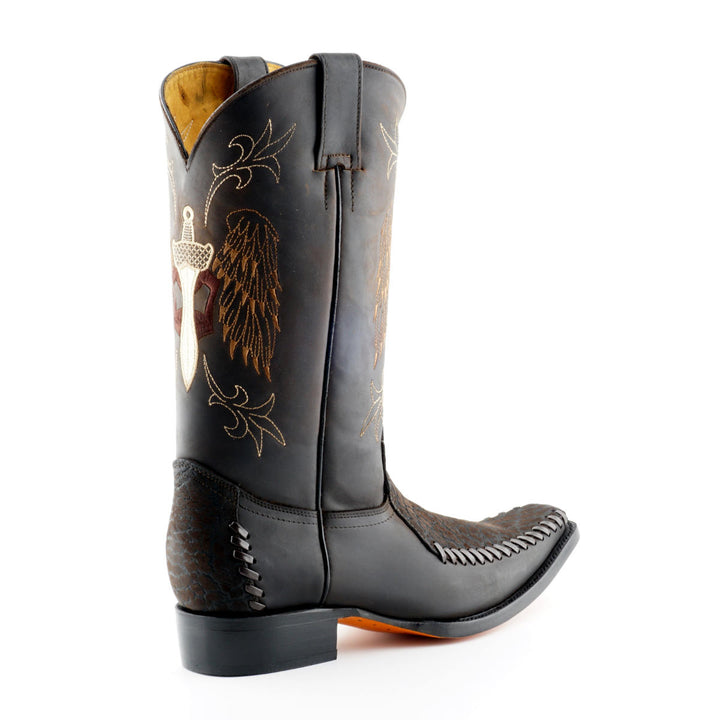 Grinders KANSAS New Cowboy Western Biker Rock Boots Black Brown Leather Square Toe