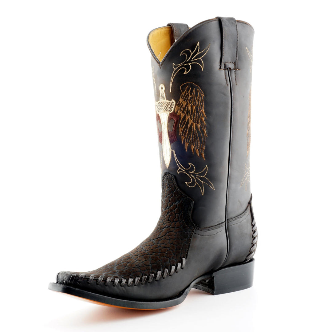 Grinders KANSAS New Cowboy Western Biker Rock Boots Black Brown Leather Square Toe