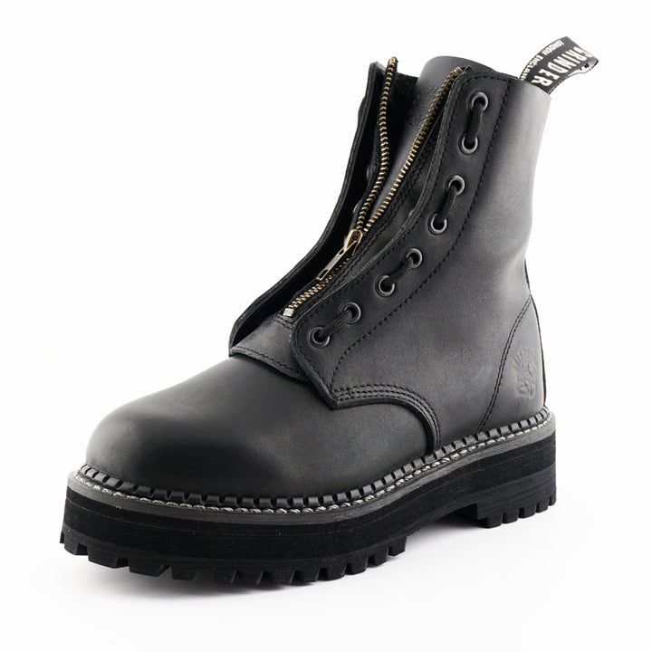Grinders ZIP & LACE New 8 Eyelet Rock Boots Black Leather