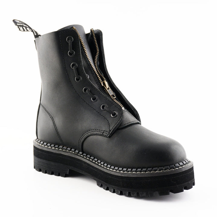 Grinders ZIP & LACE New 8 Eyelet Rock Boots Black Leather