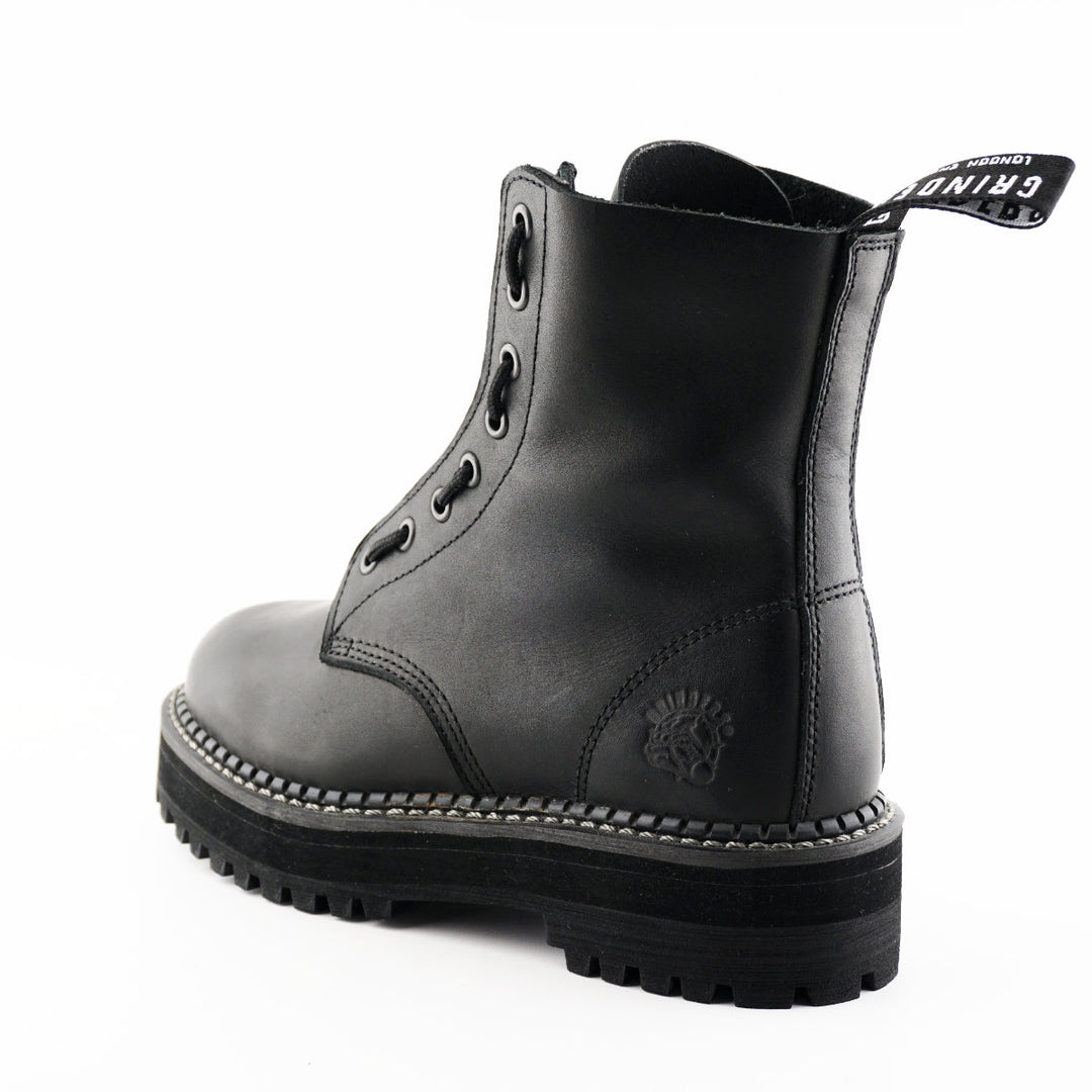 Grinders ZIP & LACE New 8 Eyelet Rock Boots Black Leather
